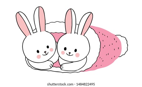 Cartoon cute winter, Rabbits in hat vector.