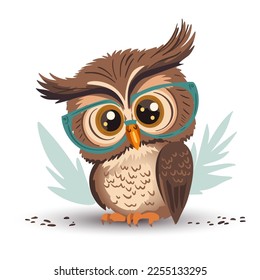 Cartoon cute wise owl vector character. Smart animal, kids cheerful illustration. Colorful funny beautiful design. 