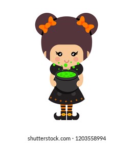 cartoon cute witch vector with cauldron