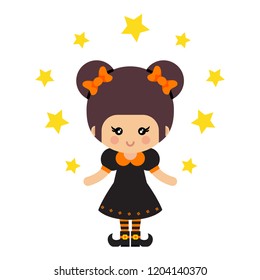 cartoon cute witch vector with magic stars