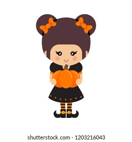 cartoon cute witch vector with pumpkin