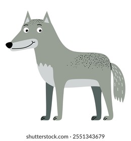 Cartoon cute wolf. Forest, woodland animal. Children illustration. Kids style 