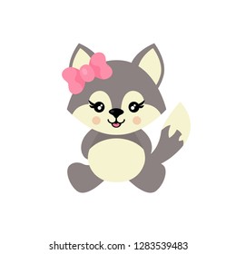 cartoon cute wolf girl sitting vector