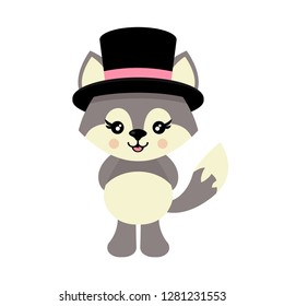 cartoon cute wolf in hat vector