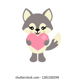 cartoon cute wolf with heart vector