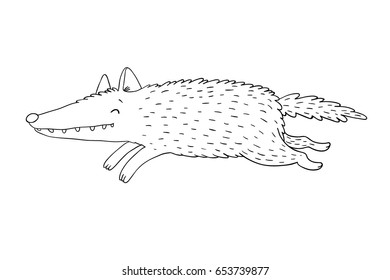 Cartoon cute wolf. isolated object on white background. Vector illustration. 