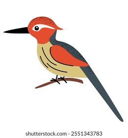 Cartoon cute woodpecker. Forest, woodland bird. Children illustration. Kids style 