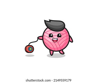 Cartoon aus süßem Garnball, der ein Jojo spielt, süßes Design