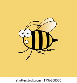 Cartoon cute yellow bee flying with flying patterns and shocking gestures Vector lovely design on a yellow background