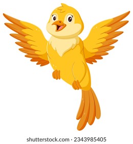 Cartoon cute yellow bird flying. Vector illustration