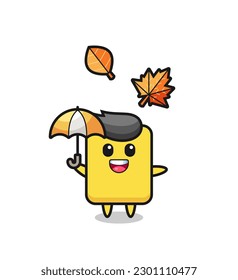 cartoon of the cute yellow card holding an umbrella in autumn , cute style design for t shirt, sticker, logo element