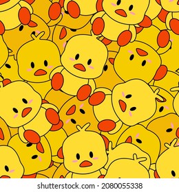 Cartoon cute yellow duck simple seamless pattern vector illustration.