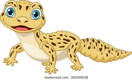 Cartoon cute yellow leopard gecko