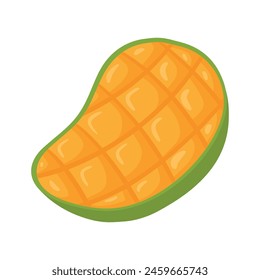 Dibujos animados lindo cubo de mango amarillo en rodajas icono Vector Clipart ilustración Imagen diseño para niños y niños libros para aprender frutas y alfabeto