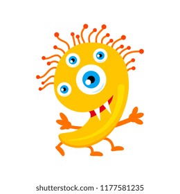 Cartoon cute yellow monster number Nine isolated on white background. Can be used for kids learning counting or mathematics. Decorative element