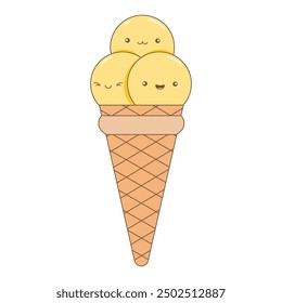 cartoon cute yellow popsicles with funny faces