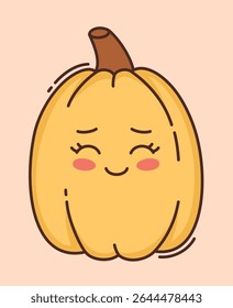 Cartoon cute yellow pumpkin. Flat vector illustration.