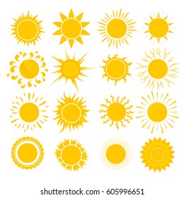 Cartoon Cute Yellow Sun Set Symbol of Warmth, Light and Summer Design Flat Style. Vector illustration