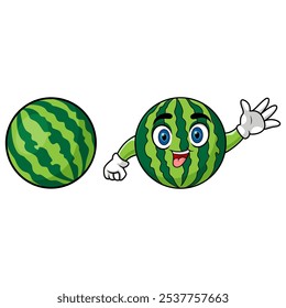 Cartoon cute yellow watermelon fruit waving hand