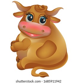 Cartoon cute young bull. Beef vector illustration.