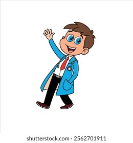 Cartoon cute young doctor waving 