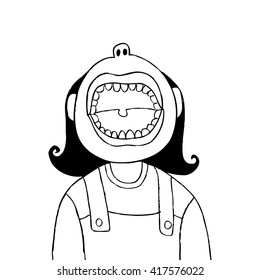 A cartoon of a cute young girl with her mouth wide open.