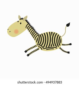 Cartoon cute Zebra runs. Pictures for children. On a white background.