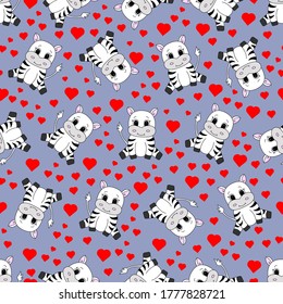 Cartoon cute zebra. Vector illustration for children. Seamless pattern.
