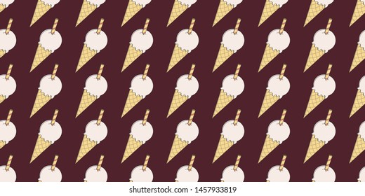 Cartoon cutechocolate brown vector ice cream seamless pattern. Surface pattern design for background, fabric or paper