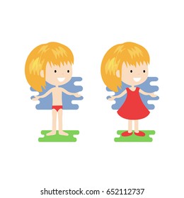 Cartoon cutie girl in flat style isolated illustration. For web, mobile apps, t-shirt design.