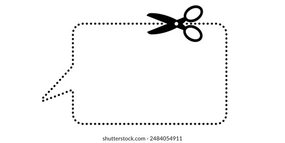 Cartoon cutout, coupon line pattern. Scissors icon. Snip markers. Flat vector cut lines. Scissor for cutting coupon, voucher or paper. For dotted line with shears or scissors cut lines symbol. 