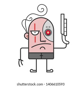 Cartoon cyborg. Battle cyborg. Vector illustration