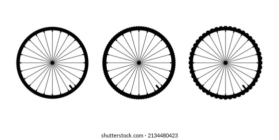 Cartoon cycling wheels line pattern. Sport icon. Cyclist wheel logo or pictogram. Retro cycling or bike rims symbol. Silhouettes of wheels with spokes. Bicycle wheels spoke. Mountain bike