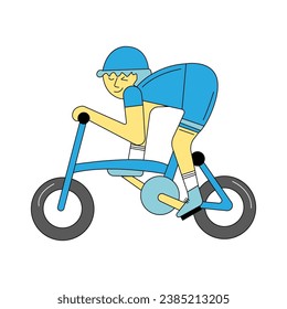 Ciclista de dibujos animados de fondo blanco.