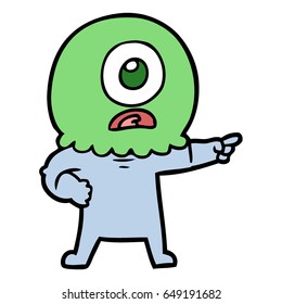 cartoon cyclops alien spaceman pointing