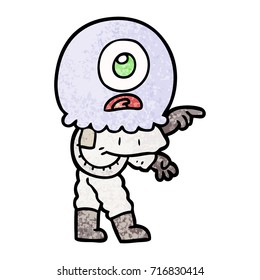 cartoon cyclops alien spaceman pointing