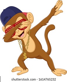 Cartoon dabbing monkey on white background