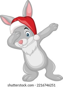 Cartoon dabbing rabbit with santa hat