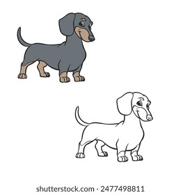 Cartoon dachshund drawing with line art style. Simple design outline style. Easy to edit. Vector illustration