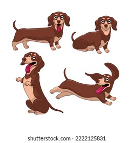 Caricatura de Dachshund Puppy envuelto en varios puntos