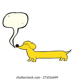 cartoon dachshund with speech bubble