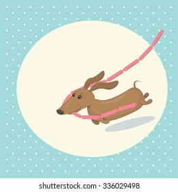 Cartoon dachshund stealing sausages. Vector illustration. Can be used as an icon, on prints and gift cards, or as a part of a composition.