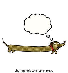 cartoon dachshund with thought bubble