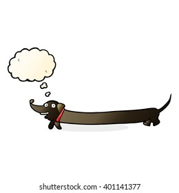 cartoon dachshund with thought bubble