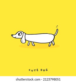 Cartoon dachshunds on white background, Cartoon happy dachshund, Flat vector illustration for prints, clothing, packaging and postcards, cute dogHand drawing doodle cute dog vector, cute animal