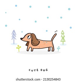 Cartoon dachshunds on white background, Cartoon happy dachshund, Flat vector illustration for prints, clothing, packaging and postcards, cute dog hand drawing doodle cute dog vector, cute animal
