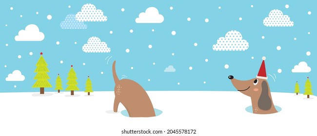 Cartoon dachshunds on white background,Cartoon happy dachshund for Christmas,Flat vector illustration for prints, clothing, packaging and postcards, cute dog