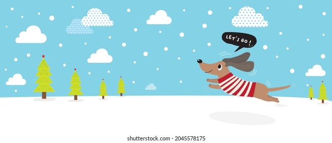 Cartoon dachshunds on white background,Cartoon happy dachshund for Christmas,Flat vector illustration for prints, clothing, packaging and postcards, cute dog