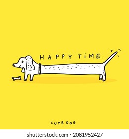 Cartoon dachshunds on white background,Cartoon happy dachshund,Flat vector illustration for prints, clothing, packaging and postcards, cute dog
