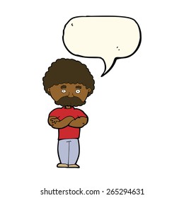 cartoon dad with folded arms with speech bubble